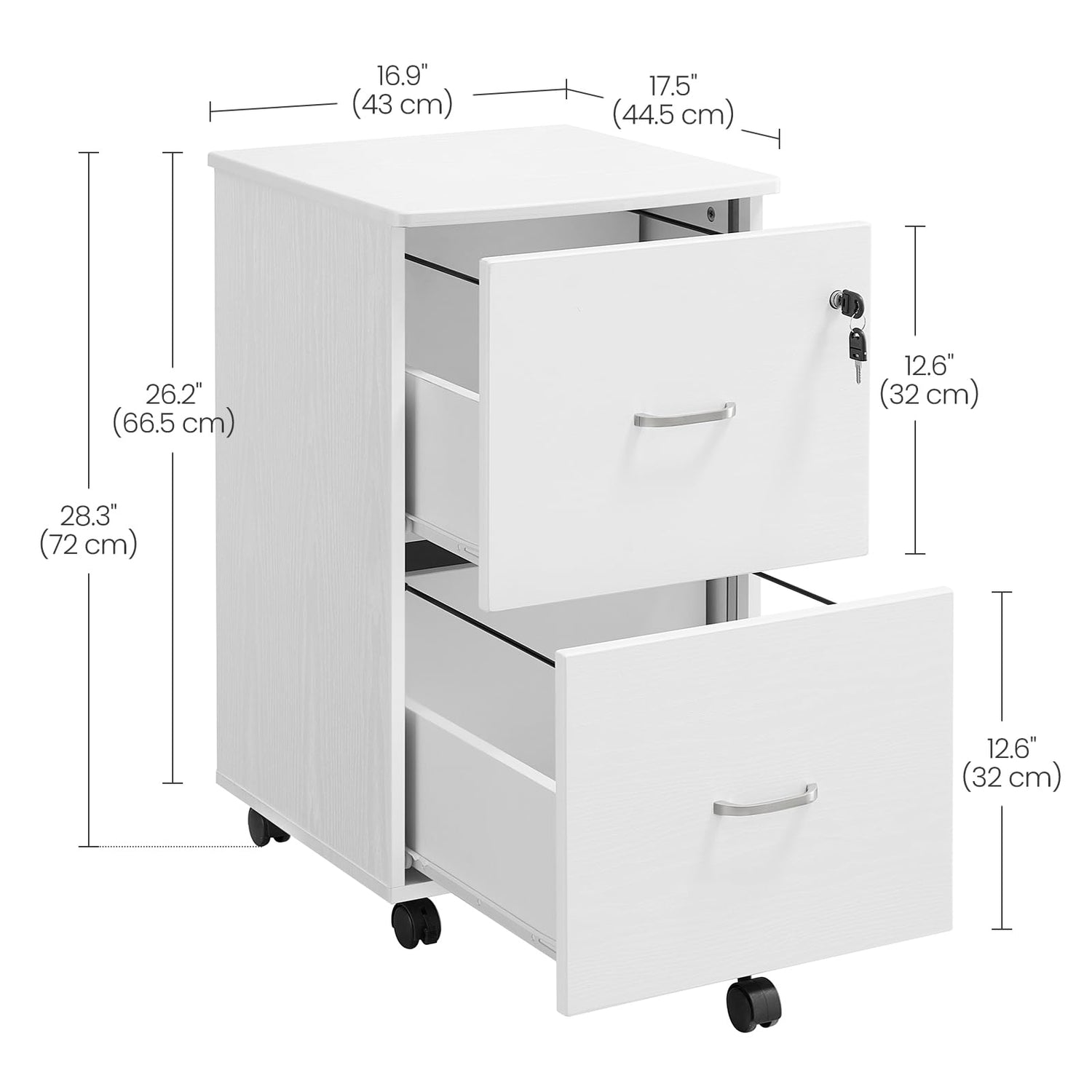 VASAGLE 2-Drawer File Cabinet, Locking Wood Filing Cabinet for Home Office, Small Rolling File Cabinet, Printer Stand, for A4, Letter-Size Files, VASAGLE