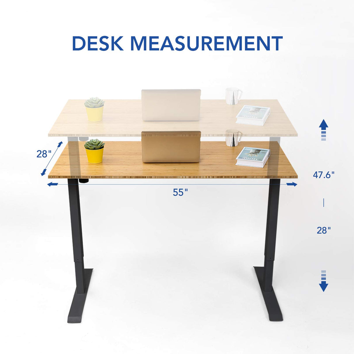 FLEXISPOT Adjustable Desk, Electric Standing Desk Sit Stand Desk, 55 x 28 Whole-Piece Bamboo Desk Top Home Office Table Stand up Desk(EC1 Classic FLEXISPOT