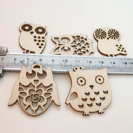 50pcs Mini Owl Wood Cutouts DIY Crafts Owl Bird Unfinished Wooden Tags Ornaments for Wedding Birthday Party Decoration (Randow Styles) JANOU