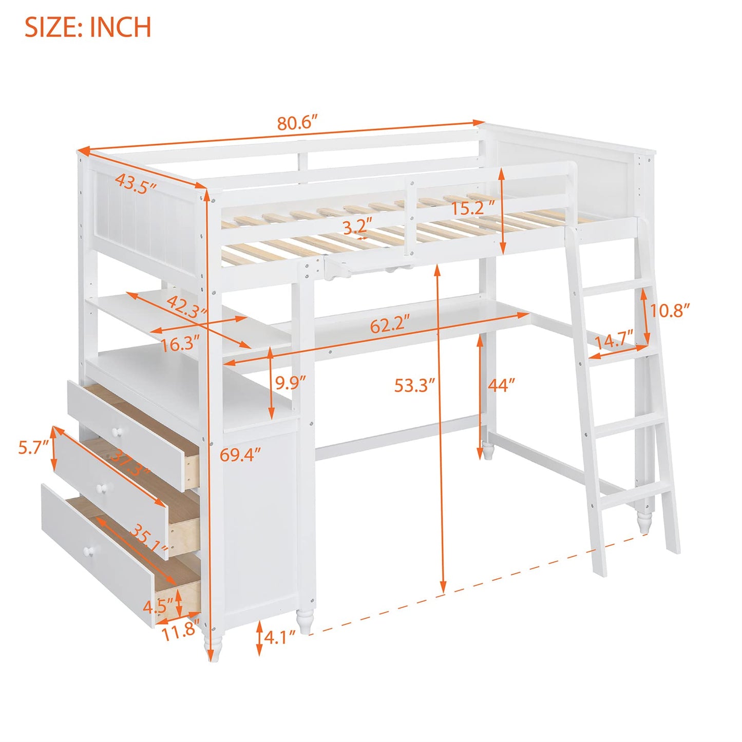 Stylish White Twin Loft Bed with Integrated Desk and Storage for Kids and Teens - WoodArtSupply