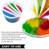 4 Pack Split Cups for Paint Pouring + 2 Pcs Stir Stick, Silicone Paint Pour Cup Resin with 2-5 Channels Dividers Pouring Painting Tools for DIY IOUALEY
