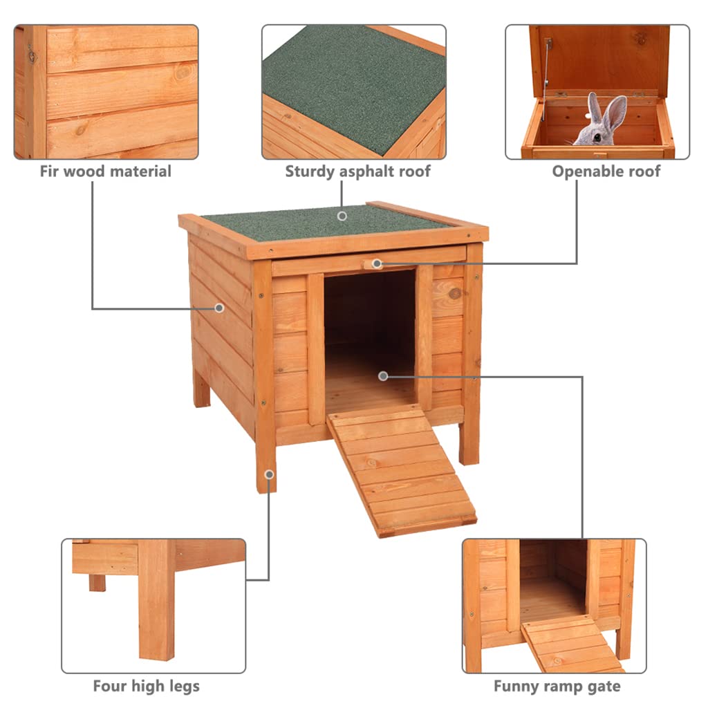 Cat House Outside, Weatherproof Wooden Bunny Rabbit Cat Hutch Outdoor Pet Cage Shelter Feral Cat House, Small Pet House and Habitats AMZOSS