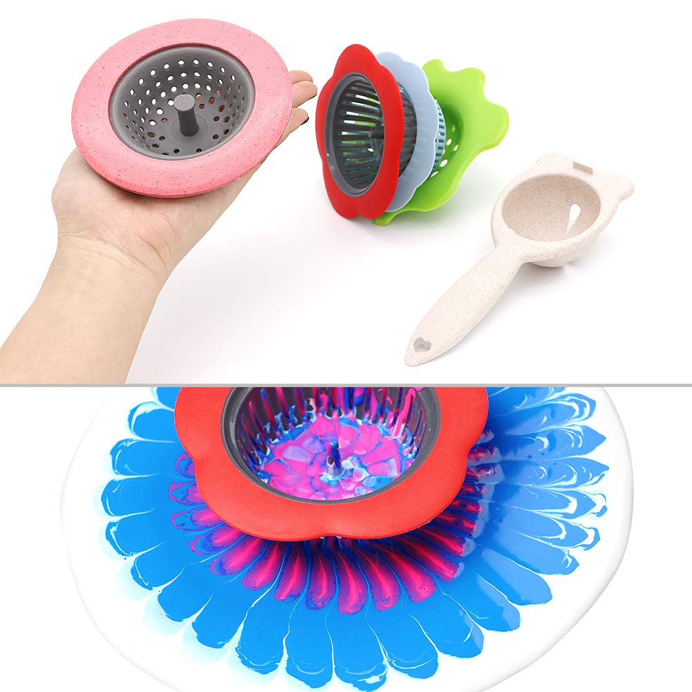 Acrylic Pouring Strainers, Angela&Alex 5 PCS Flow Painting Tools Christmas DIY Kits Drawing Sets Flower Strainers Plastic Silicone Drain Basket Angela&Alex