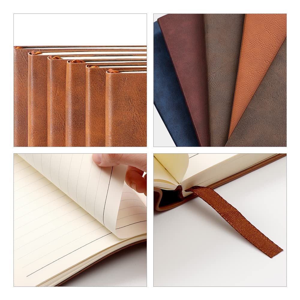 PYD Life 6 Pack Leather Notebooks A5 Journal Lined Blanks 5.8" x 8.3" Yellow Brown for Xtool Laser Engraving DIY Crafting,Notebooks for Work School PYD Life