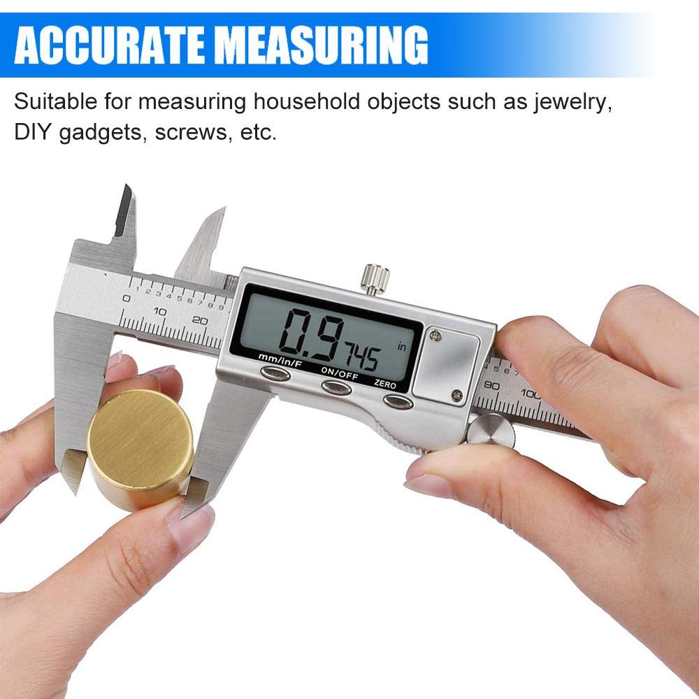 Digital Caliper Measuring Tool, Stainless Steel Vernier Caliper Digital Micrometer with Large LCD Screen, Easy Switch from Inch Metric Fraction, 6 Jiavarry