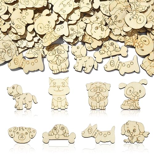 LiQunSweet 100 Pcs 9 Styles Random Animal Dog Puppy Blank Wooden Slices Charms Unfinished Wood Cutouts for Children Girl Boy DIY Craft Toy Painting LiQunSweet