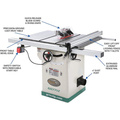 Grizzly Industrial G0771Z - 10" 2 HP 120V Hybrid Table Saw with T-Shaped Fence - WoodArtSupply