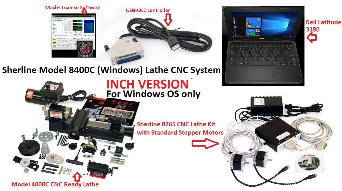 Sherline 8400C INCH Windows 3.5″ x 8″ Lathe CNC System +"C" Package + USB Controller + Dell Latitude Laptop Computerized Sherline CNC control (Windows OS)
