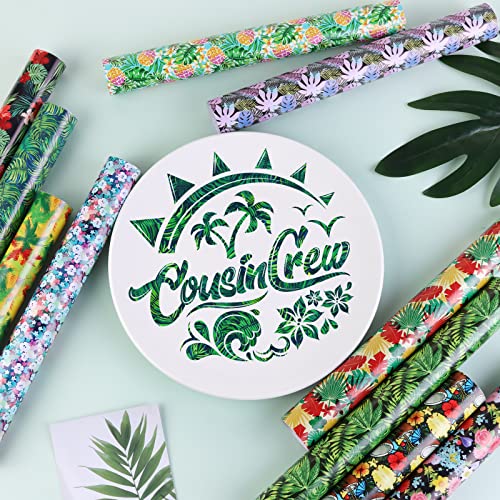Tintnut Tropical Leaves Permanent Vinyl - 10 Sheets 12"x10", Pineapple Hawaiian Floral Pattern Vinyl Compatible with Cricut Machine, Patterned Tintnut
