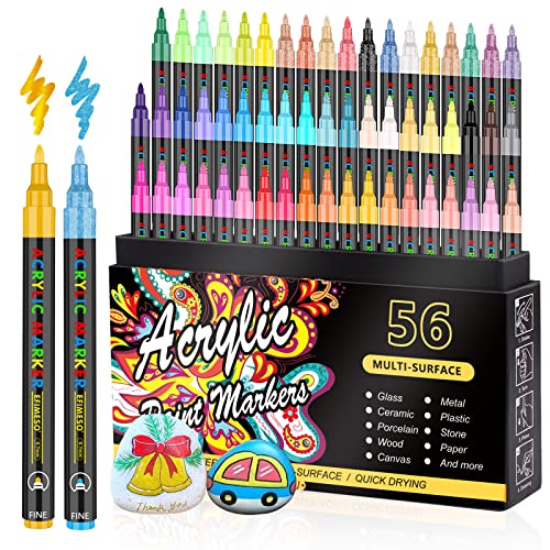 NICETY 56 Colors Acrylic Paint Pens, Acrylic Paint Markers, 0.7mm Extre Fine Paint Pens for Canvas, Rock Painting, Wood, Fabric, Ceramic, Stone, - WoodArtSupply