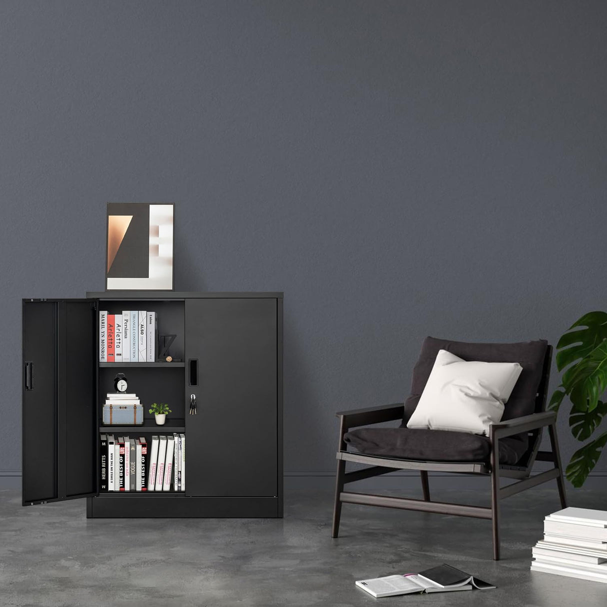 YEEZER Metal Storage Cabinet with 2 Shelves. Steel Locking Storage Cabinet for Home, Office, Garage, Utility Room and Basement, 36.2" H x 31.5" W x YEEZER