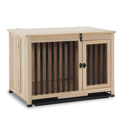 MCombo Wooden Dog Crate Furniture, Dog Kennel Pet House End Table, Solid Wood Portable Foldable Indoor Cage for Dogs, No Assembly Needed (Medium, - WoodArtSupply