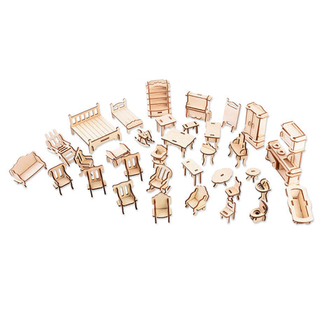 3D Wooden Dollhouse Furniture Puzzle DIY House Room Miniature Furniture Sets Puzzle Gift for Kids,House DIY Accessories and Furniture ROEOLNIL