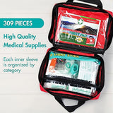 General Medi First Aid Kit -309 Pieces- Reflective Bag Design - Including Eyewash, Bandages, Moleskin Pad and Emergency Blanket for Travel, Home, General Medi