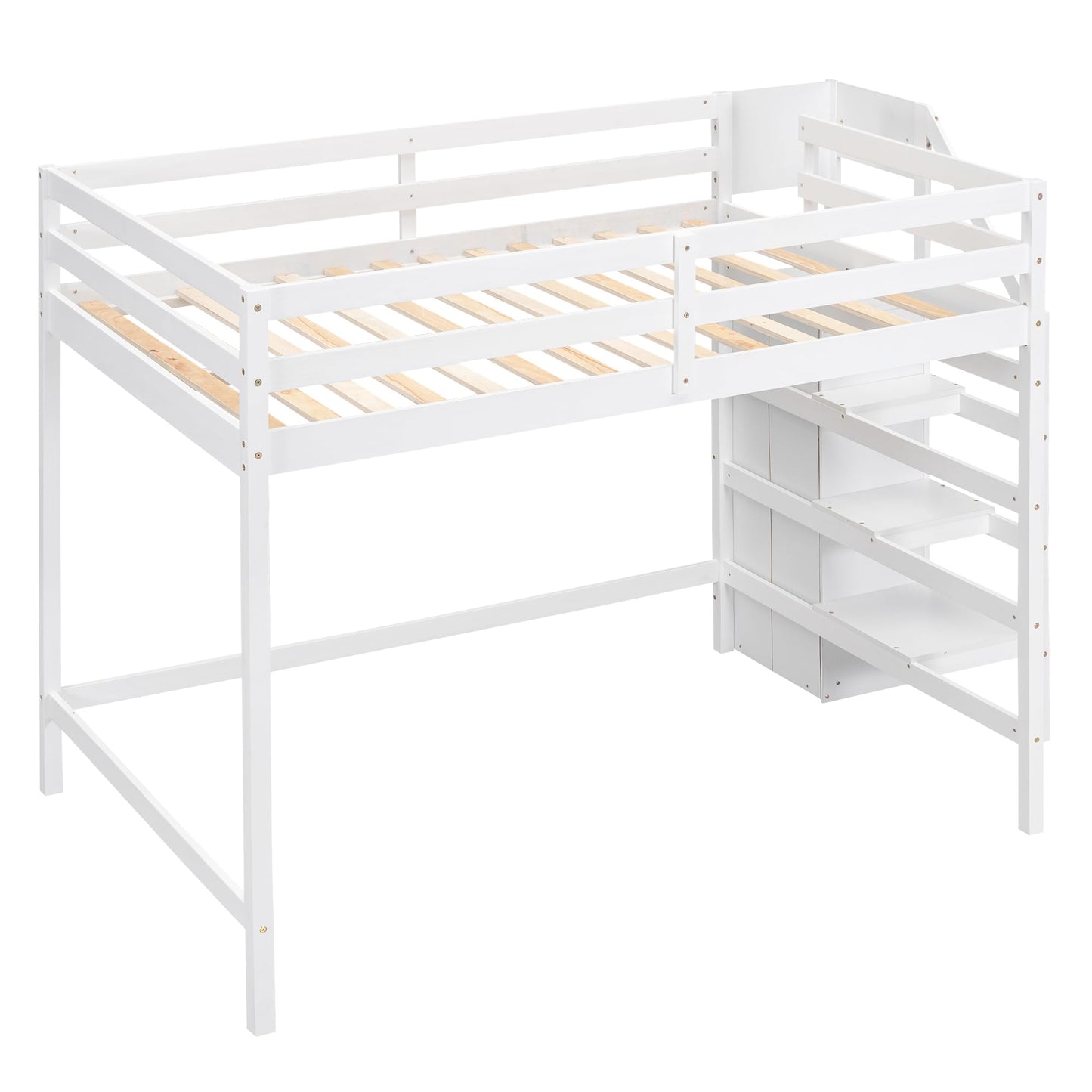 Harper & Bright Designs Full Size White Loft Bed with Stairs and Storage Wardrobe for Kids, Teens, and Adults - WoodArtSupply