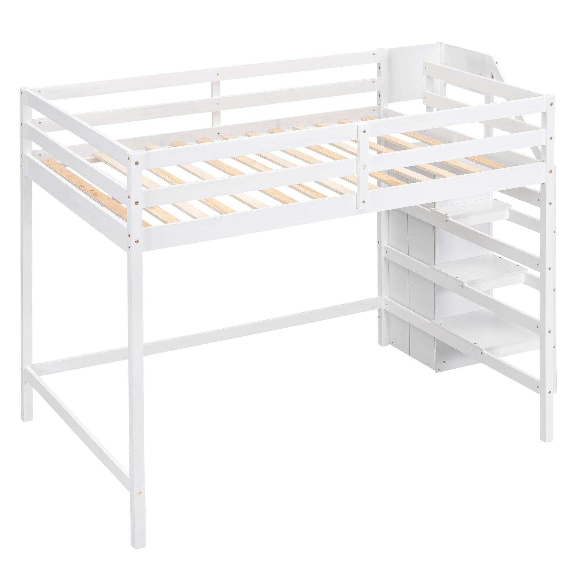 Harper & Bright Designs Full Size White Loft Bed with Stairs and Storage Wardrobe for Kids, Teens, and Adults - WoodArtSupply