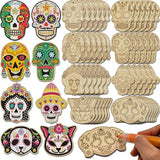 48 Sets Day of The Dead Skull Crafts Kits Unfinished Wooden Sugar Skull Ornaments Make Your Own Mexican Fiesta Festival Decor Halloween Blank DIY Generic