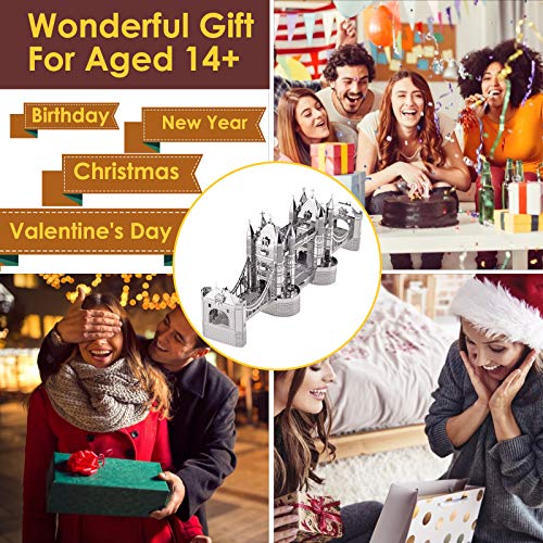 Piececool 3D Puzzles for Adults, London Tower Bridge Metal Models Kit, Famous Landmarks Architecture Building Blocks Models Kits, DIY Craft Toys Piececool
