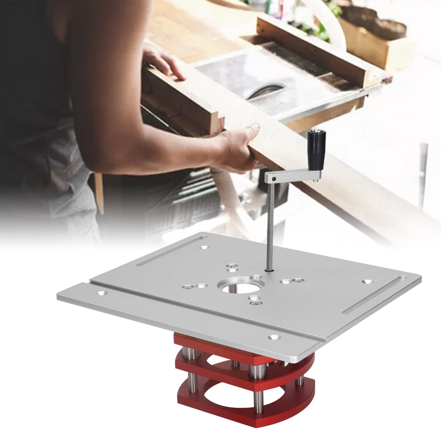 Router Lift, Manual Lifting Router Lift System Kit Router Table Saw Insert Base Plate for Trimming Machines with Motor Diameter Between 64~66mm /