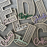 Custom Boho Wood Personalized Initial & Name Sign, 3D Layered Letter Handmade Rattan Wall Decor for Nursery or Child's Bedroom - Baby Shower, Imaginate