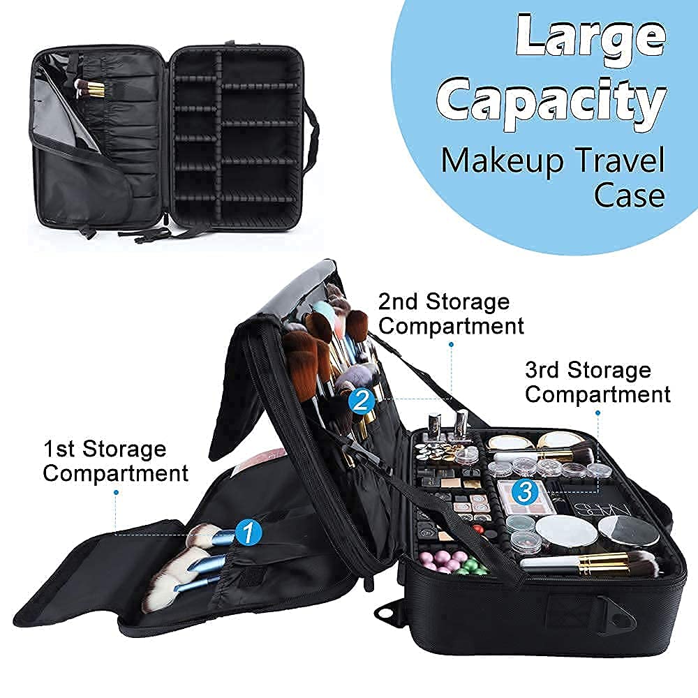 gzcz Travel Makeup Train Case 13.5 Inches Professional Makeup Bag Portable Cosmetic Case Organizer Brush Artist Storage Bag With Adjustable Dividers - WoodArtSupply