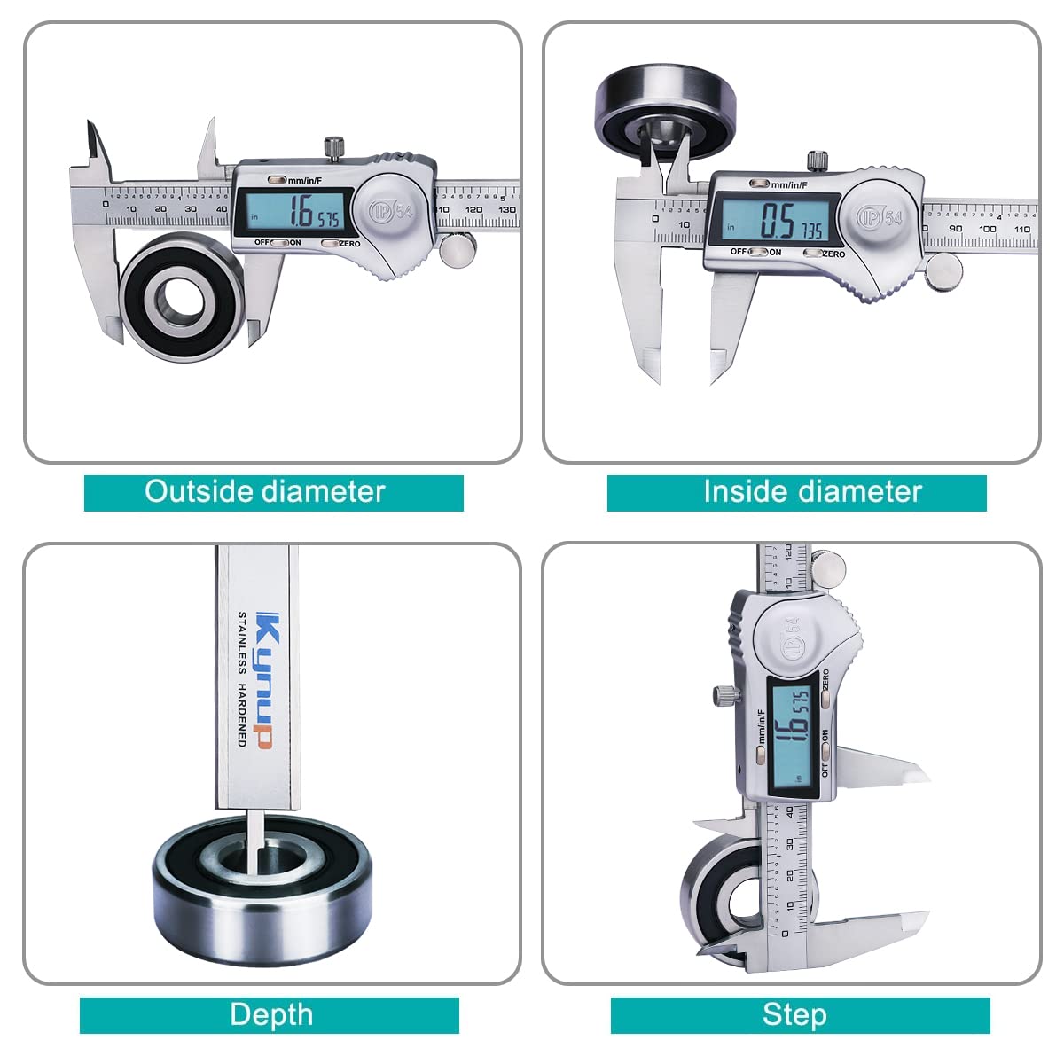 Kynup Digital Caliper, Calipers 6 Inch Measuring Tool with Stainless Steel, IP54 Splash Proof Protection Design, Easy Switch from Inch Metric - WoodArtSupply