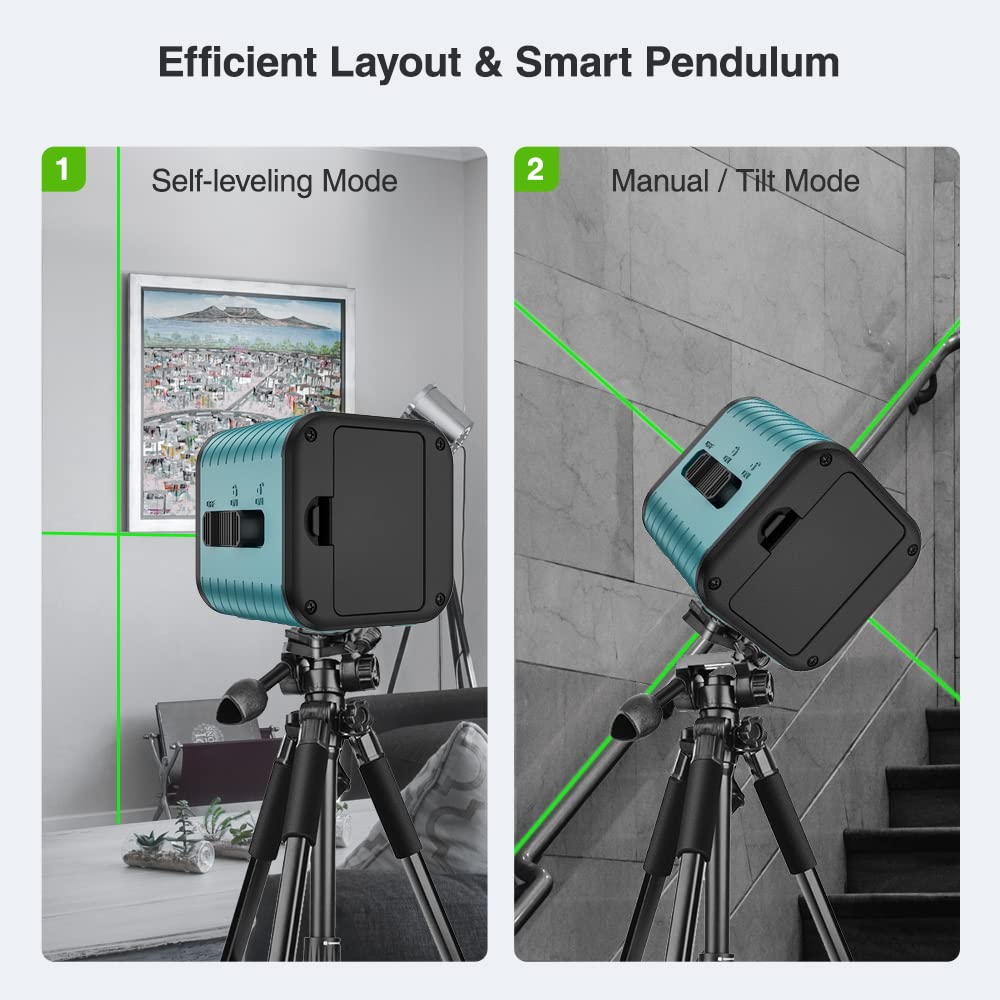 DECTEAM green outdoor level laser, Laser Class 2,laser tools for construction,100ft self-leveling cross line laser level, manual self-leveling and - WoodArtSupply
