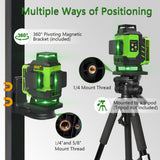 Huepar 4x360 Laser Level Self-leveling 16 Lines Green Beam 4D Cross Line Tiling Floor Tool-2 x 360 Horizontal & 2 x 360 Vertical Laser Lines with Two Huepar