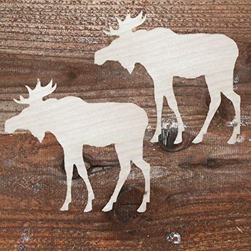 Small Set of 2 Moose Unfinished Wood Cutout Cut Out Shapes Ready to Paint Crafts Cabin