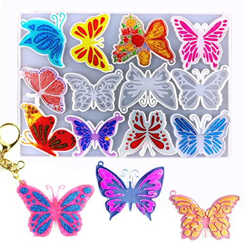 Butterfly Keychain Mold, Silicone Resin Molds for Keychain, 12 Styles Butterfly Jewelry Pendant Mold for Epoxy Resin, Unique Keychain Ornament Mold Wehous