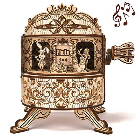 Wood Trick Fairy Theater Happy Birthday Wooden Music Box Kit - w/Fairy Characters - Hand Crank - 3D Wooden Puzzle for Adults and Kids to Build - DIY Wood Trick