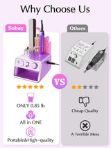 Subay Nail Drill Machine Electric File, Portable for Acrylic Gel Dip Powder Nails, All in One Nail Drill Kit for Manicure Pedicure, Nail Set with SUBAY