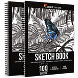 ZENACOLOR - Professional 200 Sheets Sketch Book 9"x12" with Spiral Bound and Hardback Cover - Pack of 2 - White Acid-Free Drawing Paper (100 g) Zenacolor
