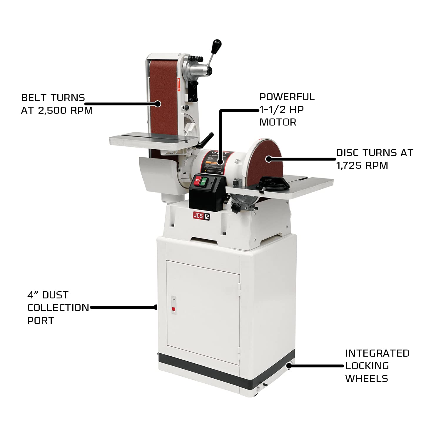 JET 6" x 48" Belt and 12" Disc Sander with Closed Stand, 1-1/2 HP, 1Ph 115/230V (JSG-6CS) - WoodArtSupply