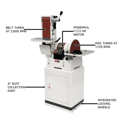 JET 6" x 48" Belt and 12" Disc Sander with Closed Stand, 1-1/2 HP, 1Ph 115/230V (JSG-6CS) - WoodArtSupply