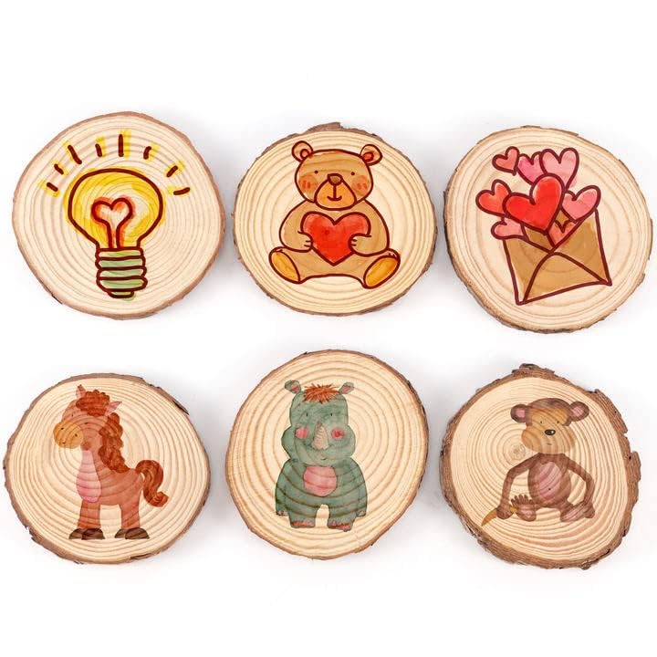 ZEONHEI 30 Pcs 3.5-4 Inches Natural Wood Slices, Unfinished Wood Slices Bulk for Crafts Wood Kit Circles Crafts Tree Slice with Bark for DIY Crafts ZEONHEI