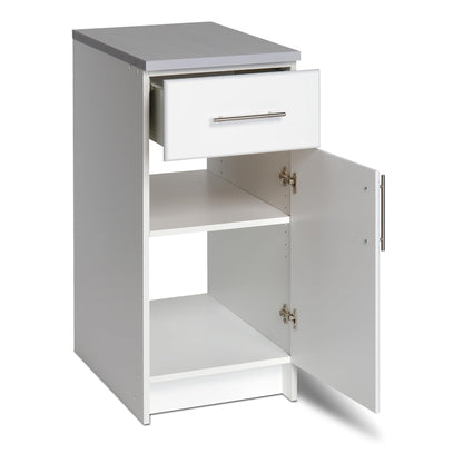 Prepac Elite 16" Storage Cabinet, White Storage Cabinet, Base Cabinet, Bathroom Cabinet with 1 Drawer and Adjustable Shelf 24" D x 16" W x 36" H,