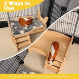 Rypet Wooden Guinea Pig Bed with Stairs and Mat Cozy Small Animals Cushion Bed Detachable Small Pet Hut Habitats for Guinea Pig Dwarf Rabbit Rypet