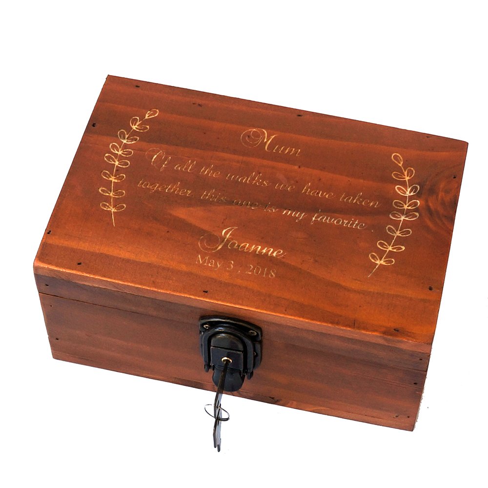 Awerise Personalized Wooden Keepsake Box w/Lock Key, Custom Jewelry Box, Bridesmaid Box, Mother Girlfriend Gift Awerise