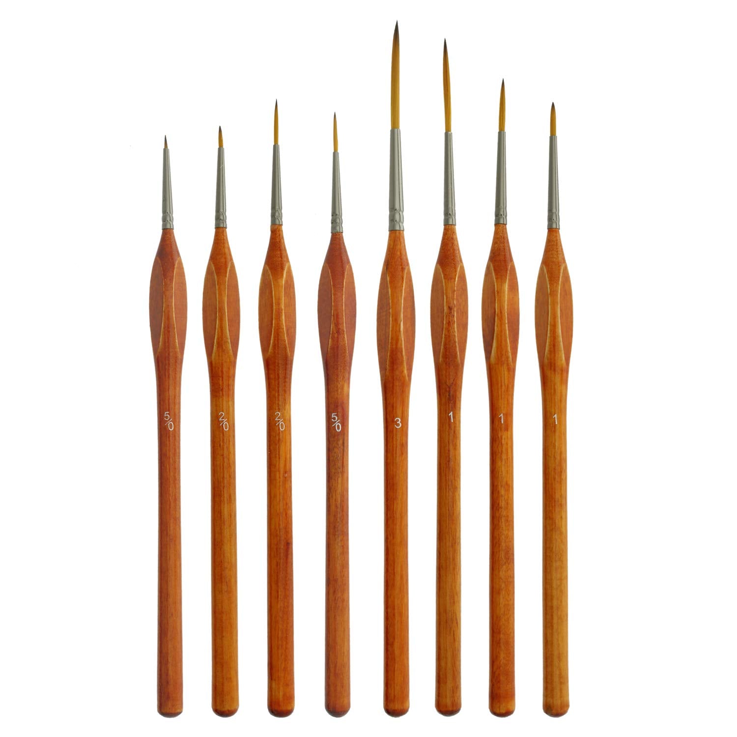 U.S. Art Supply 8 Piece Taklon Detail and Liner Artist Brush Set with Wood Comfort Grip Handles - Art, Detailing, Acrylic, Oil, Watercolor U.S. Art Supply