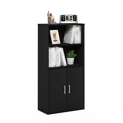 Furinno Pasir Storage Cabinet with 2 Open Shelves and 2 Doors, Black Oak