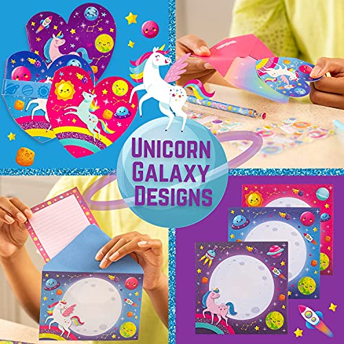 GirlZone Unicorn Cosmic Galaxy Writing Set for Girls, 45-Piece Letter Writing Kit for Creative Girls, Magical Unicorn Gift for 10 Year Old Girl GirlZone