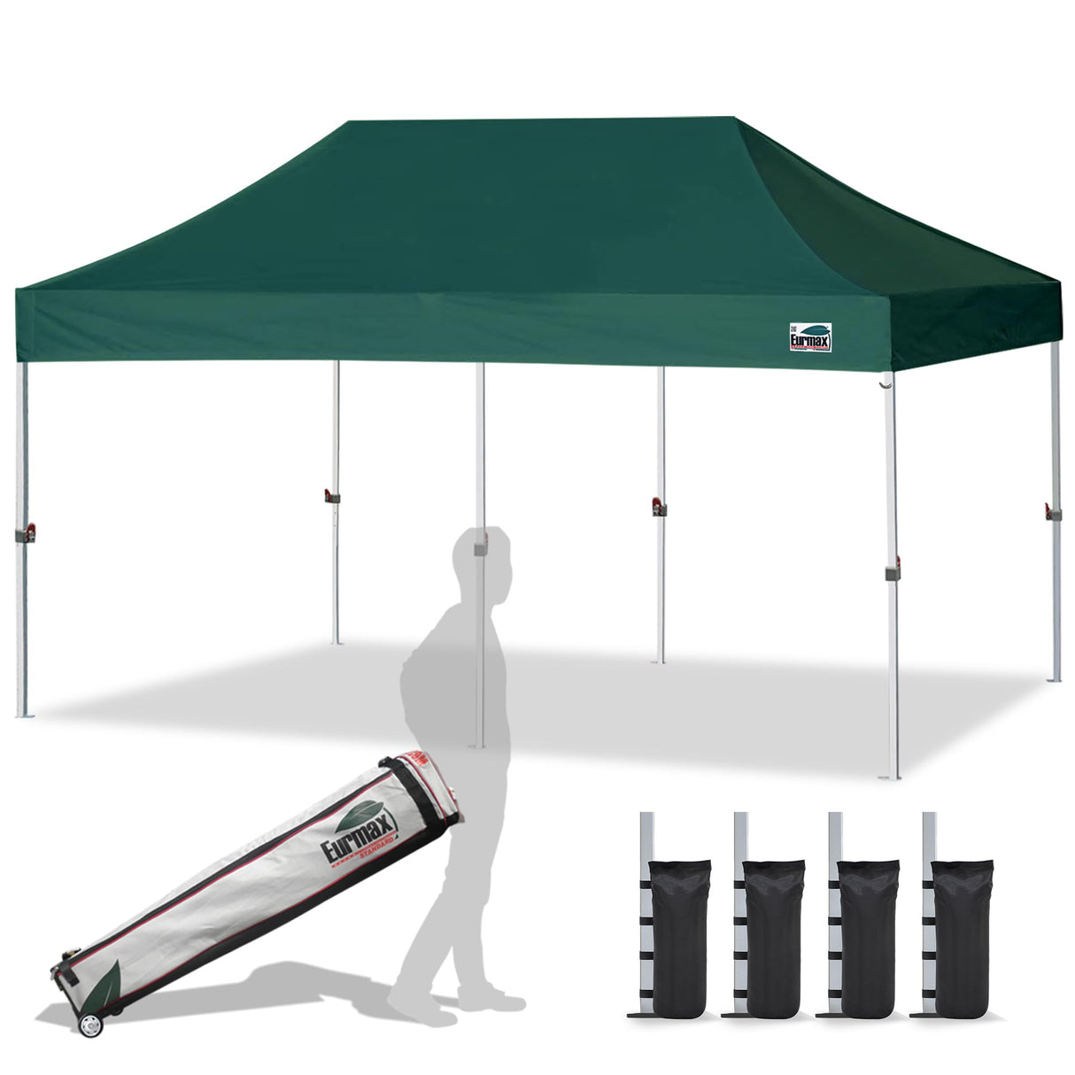 Eurmax USA 10'x20' Pop Up Canopy Tent Commercial Instant Canopies with Heavy Duty Roller Bag,Bonus 6 Sand Weights Bags (Blue) Eurmax