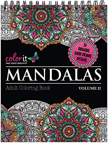 Mandalas II Adult Coloring Book - Features 50 Original Hand Drawn Designs Printed on Artist Quality Paper, Hardback Covers, Spiral Binding, - WoodArtSupply