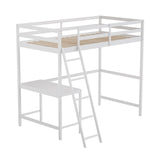 BizChair Twin Size Loft Bed Frame with Built-In Desk & Guard Rails - White BizChair