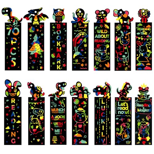 100Pcs Scratch Art Bookmarks Making Kit for Kids, Scratch Paper DIY Animal  Bookmarks Bulk with 100 Pcs Ribbons and 100 Pcs Wood Stylus for Classroom