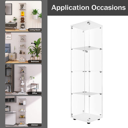 LFT HUIMEI2Y Glass Display Cabinet 4-Shelf with Door and Lock, Curio Cabinets Upgraded Quick-Install Style 5mm Tempered Glass Floor Standing