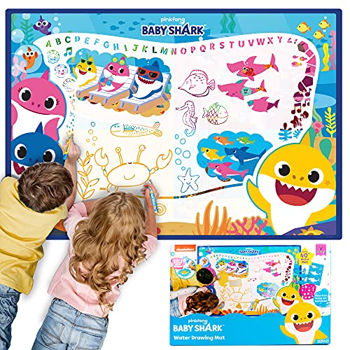 Horizon Group USA Baby Shark Water Drawing Mat, Includes Reusable 40-Inch Water Drawing Mat, Refillable Water Brush & Pens, Stencils, Mess-Free Water Horizon Group USA