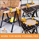 WORKESS Portable Workbench & Sawhorse, 1000Lbs Capacity Heavy Duty Folding Work Table, 23.6"-36" Adjustable Height with 2 Quick Clamps, 4 Bench Dogs, WORKESS