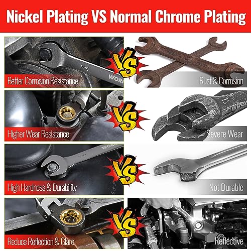 WORKPRO 8-piece Flex-Head Ratcheting Combination Wrench Set, SAE 5/16-3/4 in, 72-Teeth, Cr-V Constructed, Nickel Plating with Organizer Bag WORKPRO